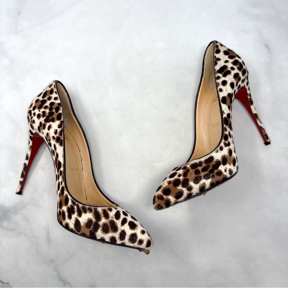 Christian Louboutin Pigalle Follies 100 Leopard Pony Hair Pointed Toe Pump Heels - Picture 9 of 14